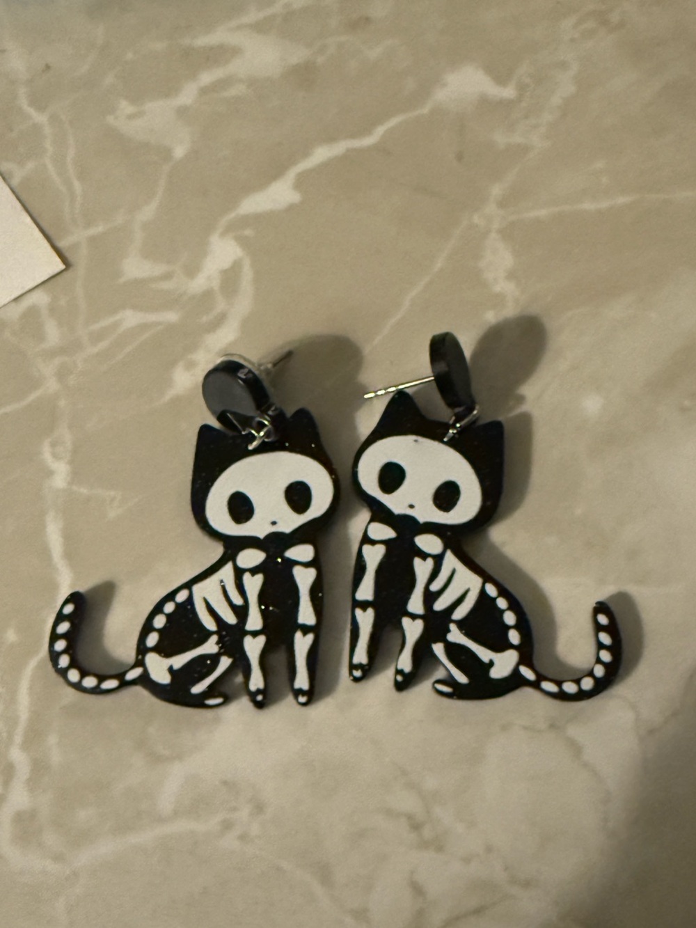 Skeleton Cat Post/Drop Earrings - Cute Spooky Halloween / Fall Jewelry